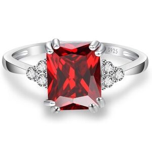 925 Sterling Silver Ruby Cocktail Ring July Birthstone Gemstone Bling Fashion